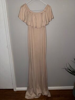 Off-Shoulder Maternity Maxi Dress in Light Beige